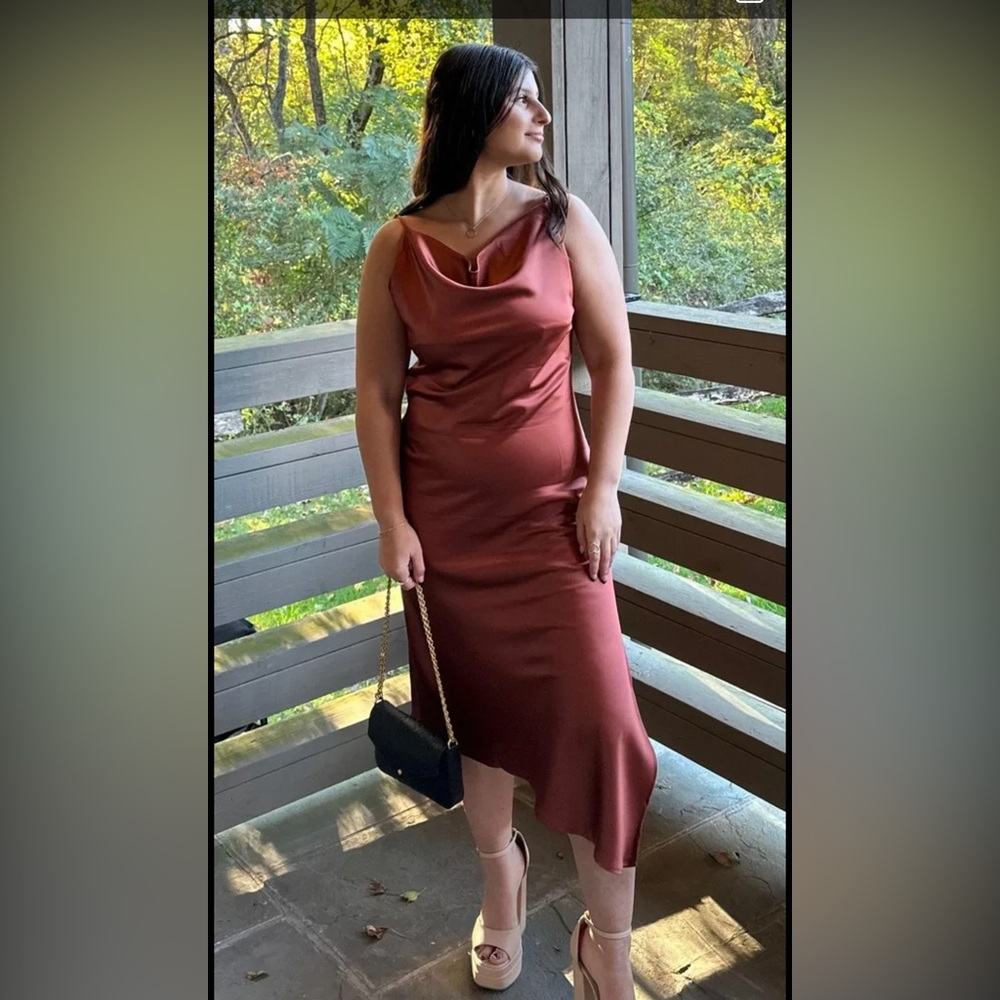 Elegant Satin Slip Dress in Rust